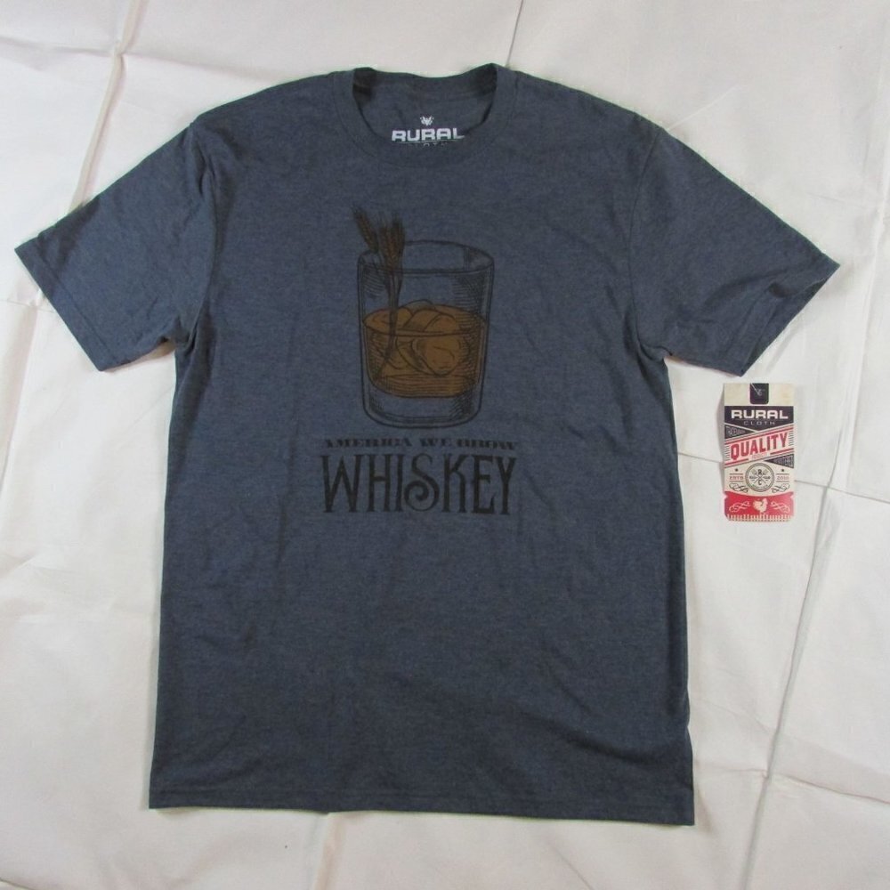 Rural Cloth Unisex Adult Short Sleeve America We Grow Whiskey T-Shirt Blue